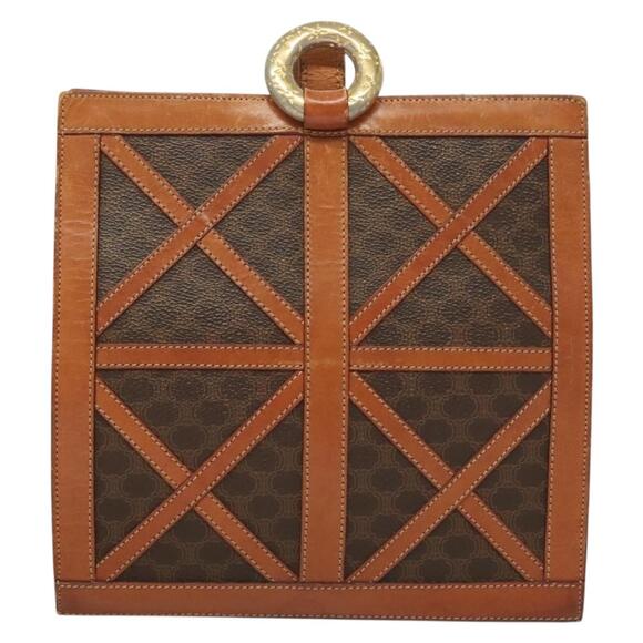 CELINE Macadam Canvas Shoulder Bag Pvc Leather Brown Gold - Picture 2 of 13